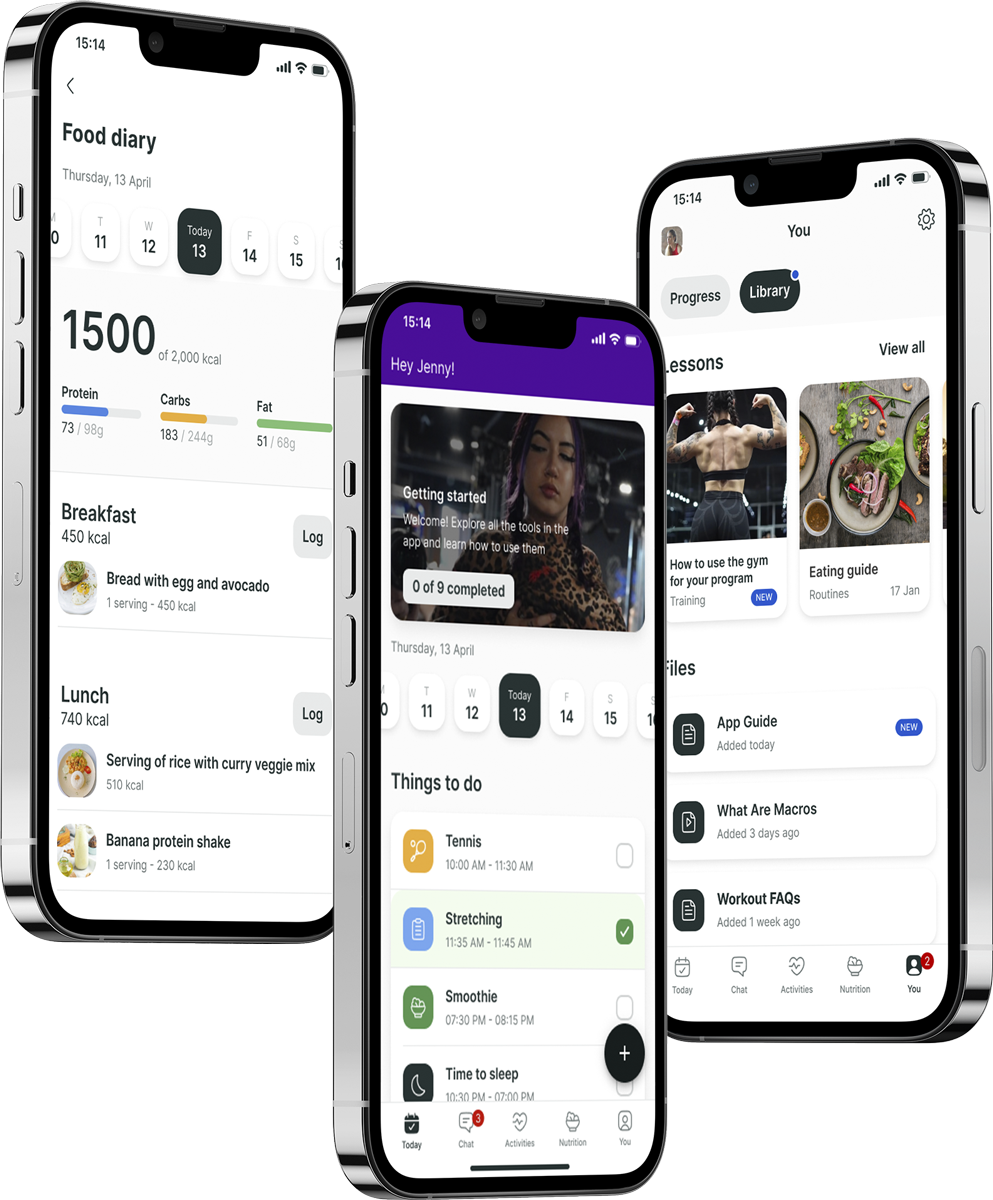 A mockup of the coaching app showcasing the features.